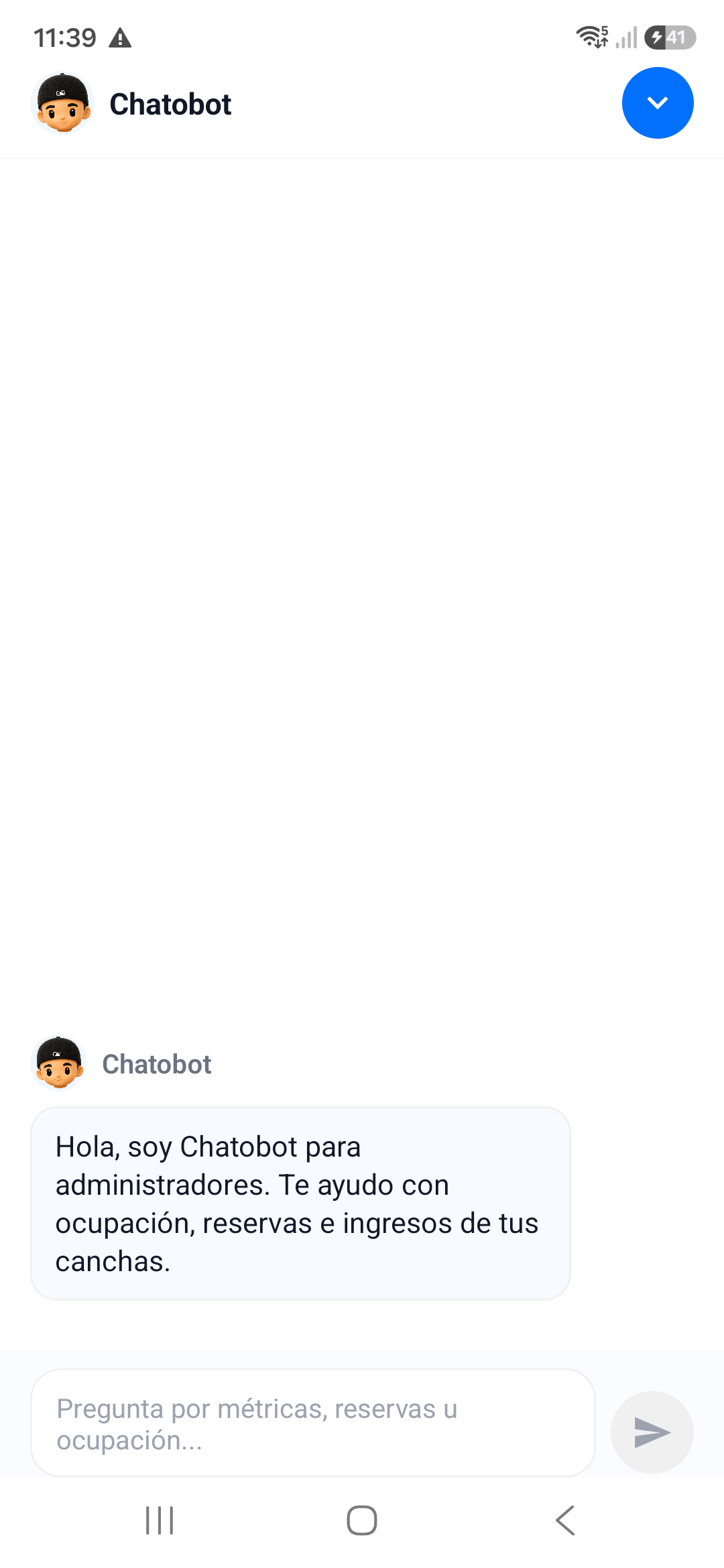 Pantalla del chatbot para administradores en CuadrAI