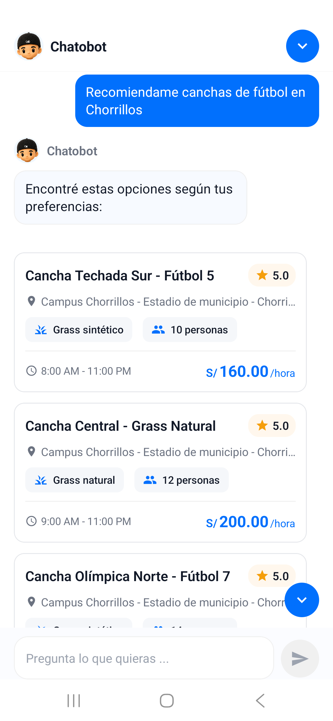 Pantalla del chatbot para jugadores en CuadrAI