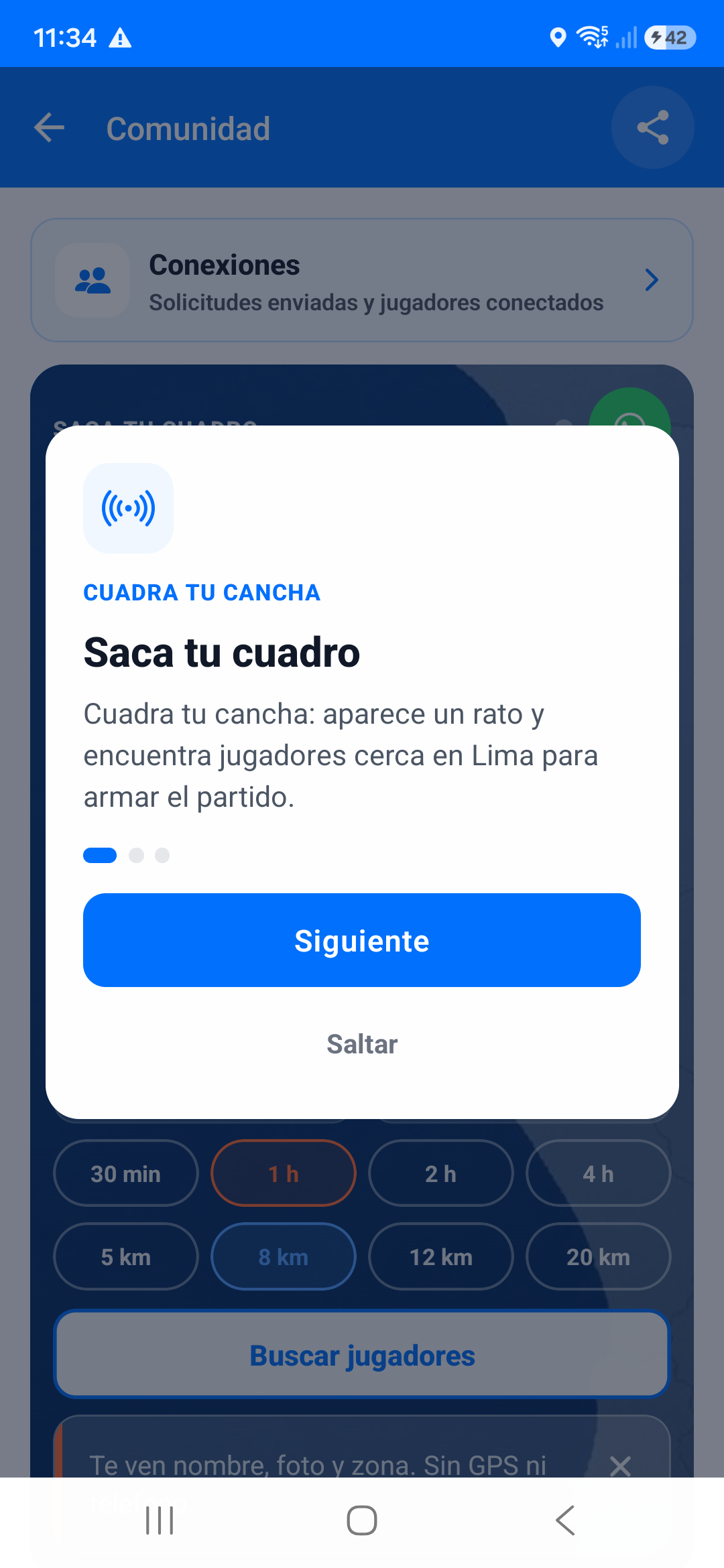Primera pantalla de bienvenida del radar Community