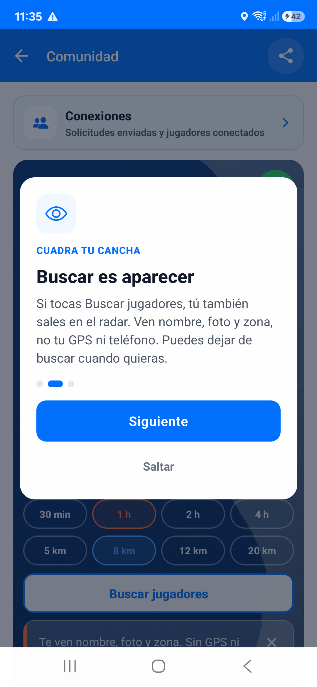 Segunda pantalla de bienvenida del radar Community