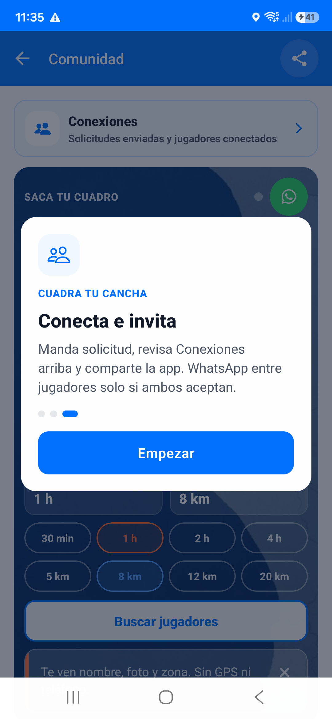 Tercera pantalla de bienvenida del radar Community